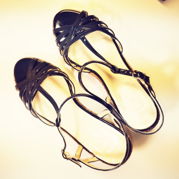 Jessica Wedges, Size 8 - Glossy Dark Blue sandals - Picture 5 of 8